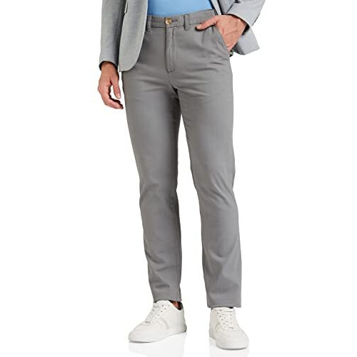 Amazon Brand - Symbol Men's Flexi Waist Regular Fit Casual Mid Rise Pants/Chino Grey 32