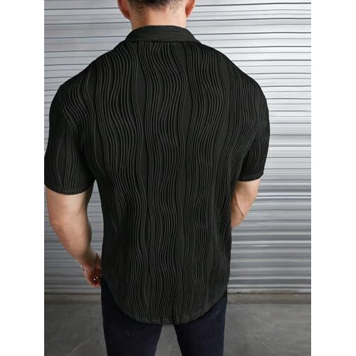 Greciilooks Black Textured Casual Shirt For Men (Gl-Ms-6159-L-Black)