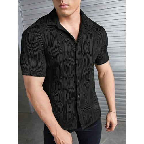 Greciilooks Black Textured Casual Shirt For Men (Gl-Ms-6159-L-Black)