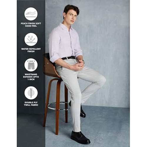 Symbol Premium Men's Flexi Waist Casual Pants | Stretchable Chinos | Stylish Office Fashion Mid Rise Trousers (Available In Slim Fit & Regular Fit) (Light Grey_32)