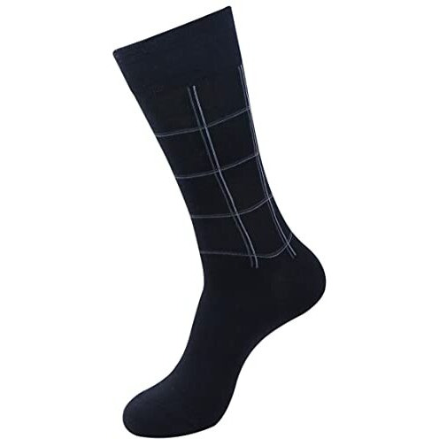 Balenzia Men's Checks Patterned Calf Length/Crew Length Cotton Socks - Made With Cotton And Spandex Formal Socks For Men (Pack Of 2) (Black, Navy, Dark Grey)