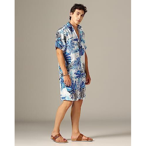 Greciilooks Men Rayon Casual Regular Fit Nightwear Set (Blue, Large)