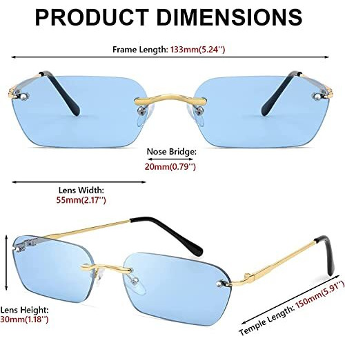 Elegante Retro Narrow Rimless Sunglasses Uv Protection Coating Vintage Rectangle Sunglasses For Women Men (C2 - Gold Blue,Non Polarization),Free Size