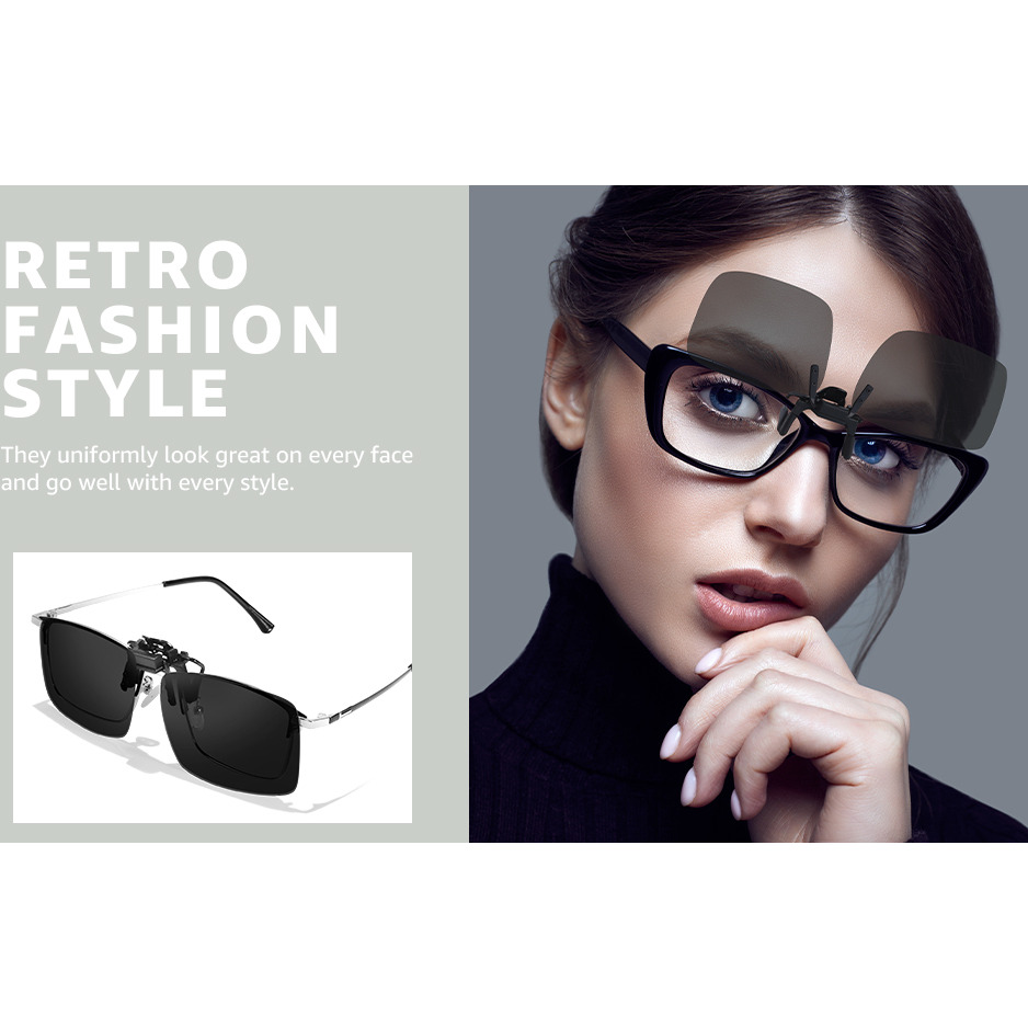 Roshfort Polarized Clip-On Sunglasses Attachment Sunglasses Uv Protection Sunlight Anti-Glare Driving Glasses (Italic) (Italic Black)