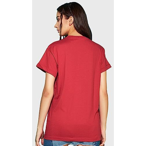 Bewakoof X Official Garfield Merchandise Women's Selective Participation Graphic Printed 100% Cotton T-Shirt - Boyfriend Fit, Round Neck, Half Sleeves_591632_Red_M