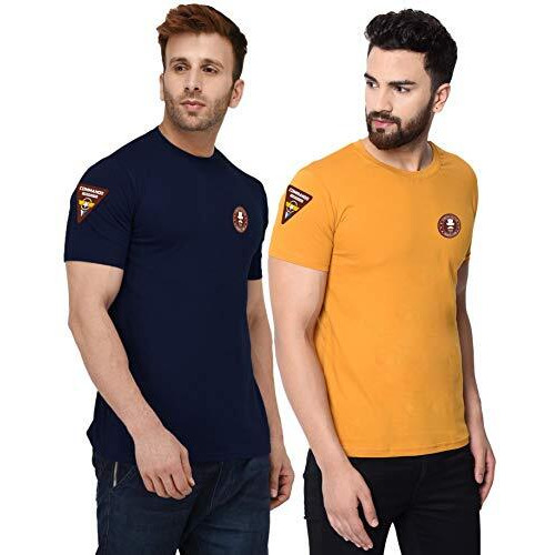 London Hills Men's Cotton Regular Fit T-Shirt (Pack Of 2) (Lh_T_Hs_New_465_466_Club_Logo_Size_L_Navy, Mustard_L)