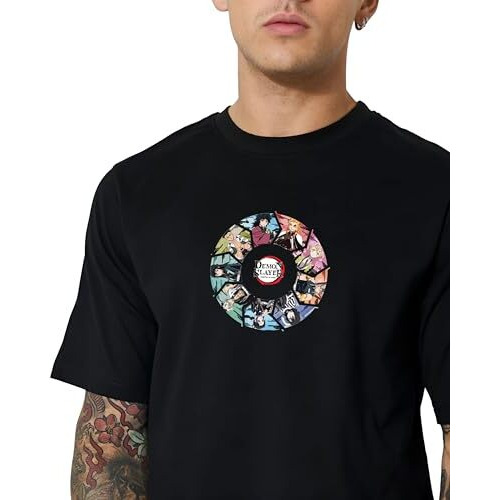 Peaceout Cotton Unisex Slim Fit T-Shirt With Anime Printed Demon Slayer (Black) (Small, Black)