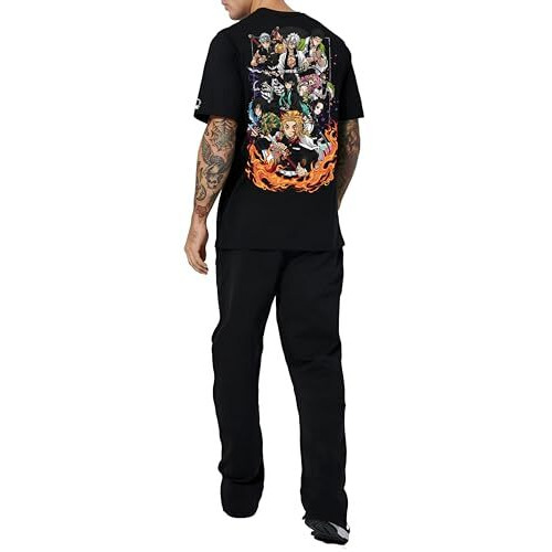 Peaceout Cotton Unisex Slim Fit T-Shirt With Anime Printed Demon Slayer (Black) (Small, Black)