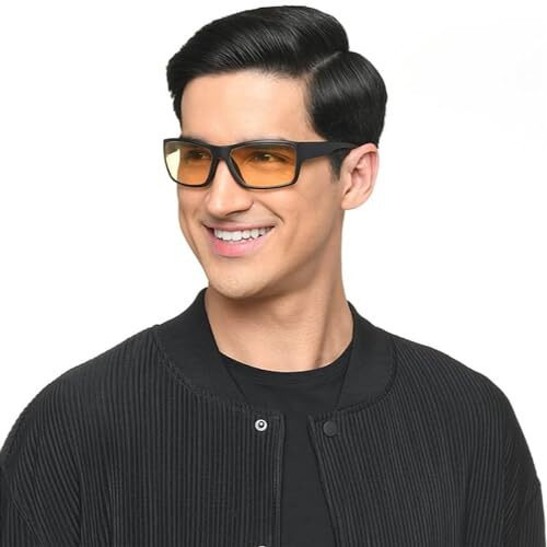 Vincent Chase Eyewear Unisex By Lenskart | Yellow Lens Night Riding Sunglasses With Light Glare Reduction Technology For In Car Black Yellow Full Rim Square | 100% Uv Protected | Vc S16954
