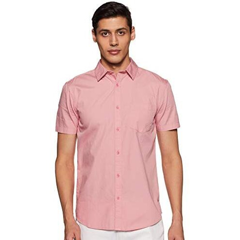 Amazon Brand - Symbol Men's Cotton Shirt | Casual | Plain | Half Sleeve - Regular Fit (Available In Plus Size) (Blush_4Xl)