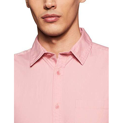 Amazon Brand - Symbol Men's Cotton Shirt | Casual | Plain | Half Sleeve - Regular Fit (Available In Plus Size) (Blush_4Xl)