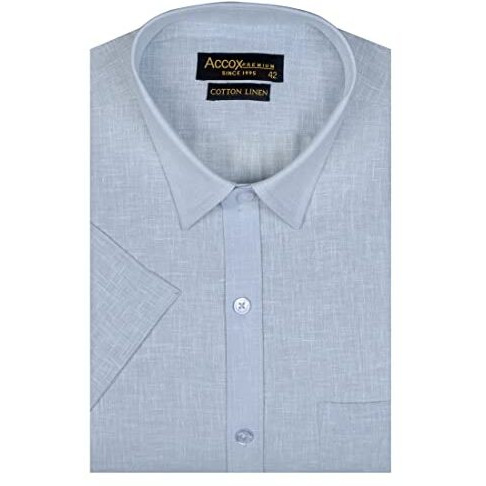 Accox Men's Half Sleeves Formal Regular Fit Cotton Linen Shirt(Gc309_40) Lightblue