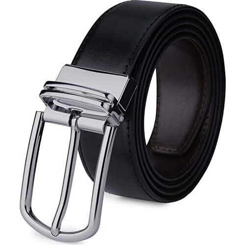 Labnoft Mens Pu Leather Reversible Belt (Black, Belt-038-Ch)