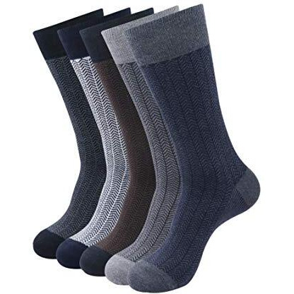 Balenzia Men's Zig Zag Patterned Cotton Crew Length Socks- Pack Of 5(Black,Navy,Brown,L.Grey,D.Grey)