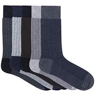 Balenzia Men's Zig Zag Patterned Cotton Crew Length Socks- Pack Of 5(Black,Navy,Brown,L.Grey,D.Grey)