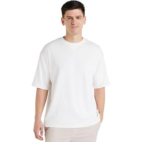 Amazon Brand - Symbol Men's Fit Solid Short Sleeve Oversized Round Neck Waffle T-Shirt (Sym-M-A24-Ts-200_Off White M)