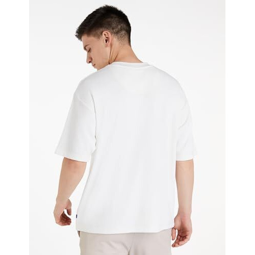 Amazon Brand - Symbol Men's Fit Solid Short Sleeve Oversized Round Neck Waffle T-Shirt (Sym-M-A24-Ts-200_Off White M)