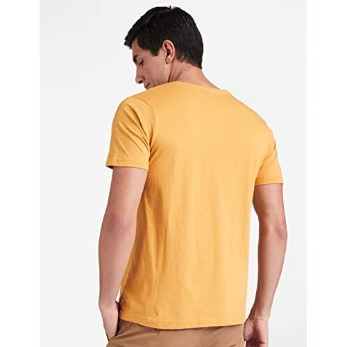 Amazon Brand - Symbol Men's Cotton Solid V-Neck Regular Fit T-Shirt (Available In Plus Size) Inca Gold 2Xl