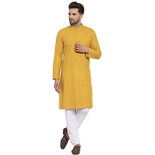 Kraft India Men's Solid Cotton Rich Stylish Kurta Pyjama Set (Color-Mustard, Size-40)