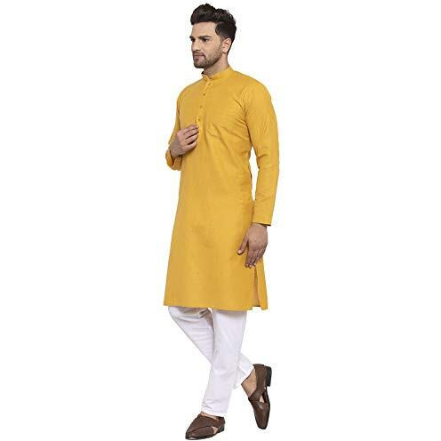 Kraft India Men's Solid Cotton Rich Stylish Kurta Pyjama Set (Color-Mustard, Size-40)