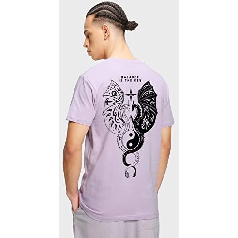 Bewakoof Men's Seek Balance Graphic Print Cotton T-Shirt- Regular Fit, Round Neck, Half Sleeves 580213_Purple_M
