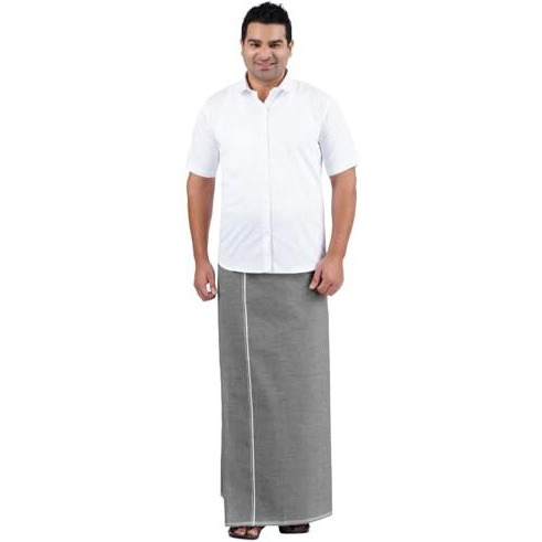 Prakasam Cotton Mens Premium Kfc Plain Welcro Pocket Dhoti (Kfc-Pln-Ash)