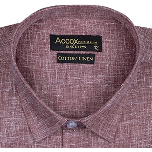 Accox Men's Full/Long Sleeves Formal Regular Fit Cotton Linen Plain Shirt (Gcrfs27_42) Maroon