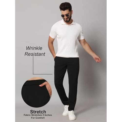 Vogaan Luxury Stretchable Casual Pants For Men | Stylish Slim Fit Men's Wear Trousers For Office | Mens Fashion | Modern Mens Trouser (Black_32)