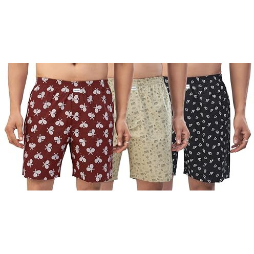 Nermosa Men's Pure Cotton Printed Boxer Shorts  Soft, Breathable, All-Day Comfort (Pack Of 3) (In, Alpha, 2Xl, Plus, Multicolor1)