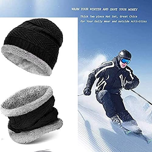 Lyonardo Winter Thick Fleece Lined Beanie Woolen Casual Style Cap Hat, Neck Scarf And Touchscreen Gloves Set For Men Women(3 Set) (Black)