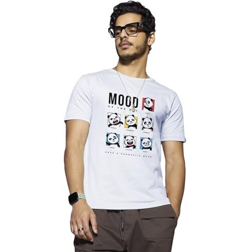 Bewakoof Men's Printed 100% Cotton T-Shirt - Regular Fit, Round Neck, Half Sleeves White