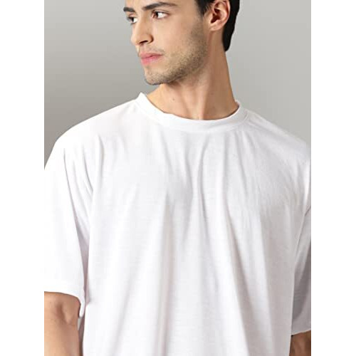 Alone Eagle Oversized Baggy Fit Drop Shoulder Half Sleeves Round Neck Solid Pure 100% Cotton T-Shirt For Men (White,Xl)