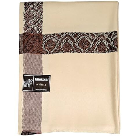 Arvore Bunkaar Plain Woollen Men's Dhariwal Indian Lohi/Shawl With Kullu Border [45" X 90"] (Beige 8)