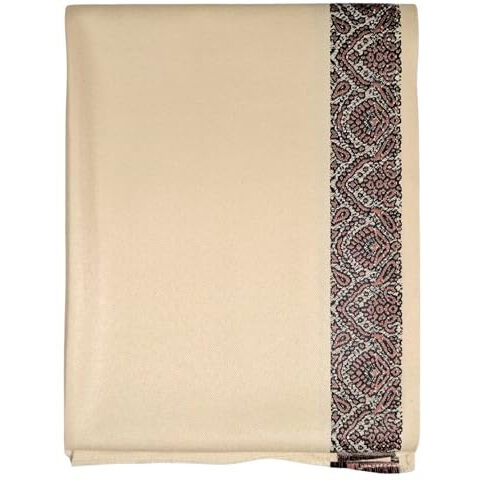 Arvore Bunkaar Plain Woollen Men's Dhariwal Indian Lohi/Shawl With Kullu Border [45" X 90"] (Beige 8)