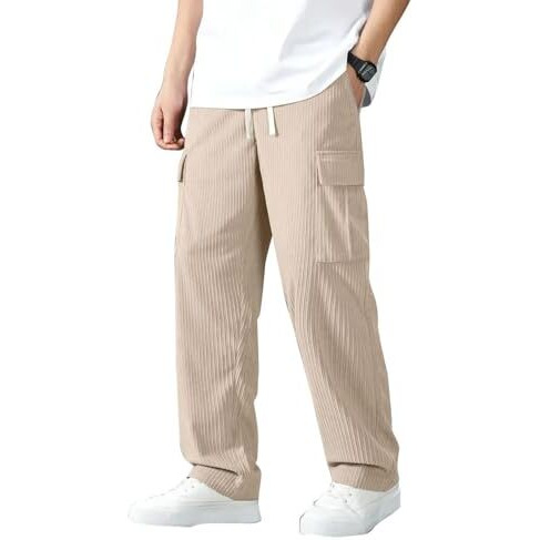 Vogaan Men's Cargo Pants | Corduroy Trousers For Men Loose Fit | Cargos For Men | Men Cargo Trouser (Cream_32)