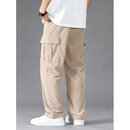 Vogaan Men's Cargo Pants | Corduroy Trousers For Men Loose Fit | Cargos For Men | Men Cargo Trouser (Cream_32)