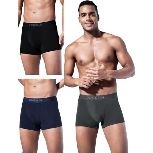 Damensch Men Deo-Soft Supima Modal Trunks-Pack Of 3-Blayze Grey, Kentt Blue, Wayn Black-Medium