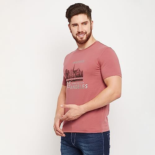 Cantabil Cotton Blend Pink Regular Fit Printed Round Neck Half Sleeve Casual T-Shirt For Men | Half Sleeves T-Shirts For Men | Mens Round Neck Printed T-Shirt (Mtsh00321_Darkpink_L)