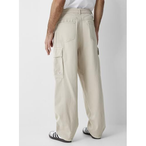 Kotty Men's Solid Loose Fit Street Style Utility Wear Baggy Cargo Jeans(White,28)