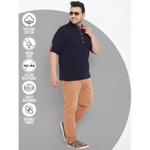 Bigbanana Plus Size Men's Regular Fit Solid Henley Tshirt (Warren,Navy Blue,4Xl)
