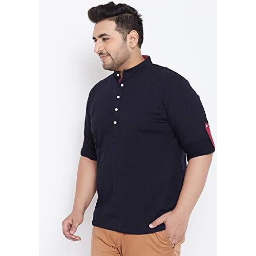 Bigbanana Plus Size Men's Regular Fit Solid Henley Tshirt (Warren,Navy Blue,4Xl)