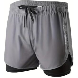 Third Quadrant 2-In-1 Running Or Gym Lycra Shorts For Men || Quick-Dry Athletic Shorts ||With Built-In Liner, Black (In, Alpha, M, Grey)