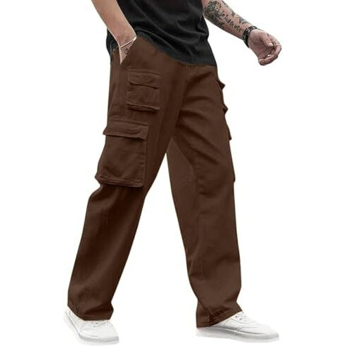 Veirdo Pure Cotton Baggy Fit Ankle Length Mid Rise 6 Pocket Cargos For Men (Vd_Emcrg02_Brwn_M) Brown