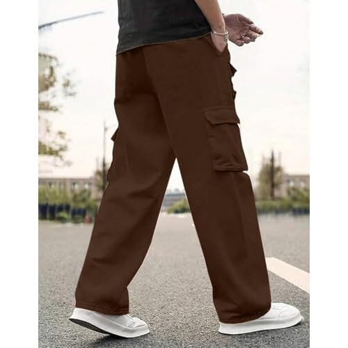 Veirdo Pure Cotton Baggy Fit Ankle Length Mid Rise 6 Pocket Cargos For Men (Vd_Emcrg02_Brwn_M) Brown
