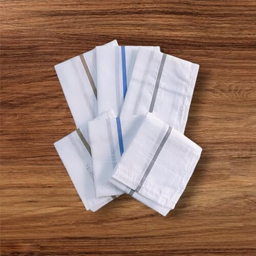 Caslino - Cotton Handkerchiefs For Men, 41 X 41 Cm, 6 Pieces Large Size Hanky For Gents, White Stripes (Champion - 1100, Pack Of 6)