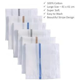 Caslino - Cotton Handkerchiefs For Men, 41 X 41 Cm, 6 Pieces Large Size Hanky For Gents, White Stripes (Champion - 1100, Pack Of 6)