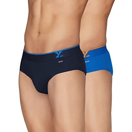 Xyxx Men Micro Modal Brief, Snug Fit, Solid, Pack Of 2, Xybrf2Pckn470L, Black Iris+Horizon Blue, L