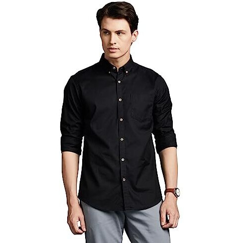 Symbol Premium Men's Stylish Solid All Day Fresh Buttondown Casual Shirt - Regular Fit|Plain|Full Sleeve|Cotton Semi Formal Wear (Available In Plus Size & Combo Pack, Black_L)