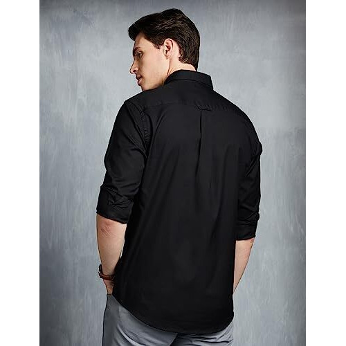 Symbol Premium Men's Stylish Solid All Day Fresh Buttondown Casual Shirt - Regular Fit|Plain|Full Sleeve|Cotton Semi Formal Wear (Available In Plus Size & Combo Pack, Black_L)