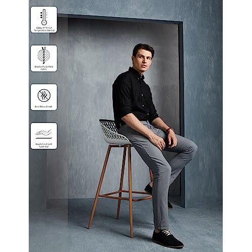 Symbol Premium Men's Stylish Solid All Day Fresh Buttondown Casual Shirt - Regular Fit|Plain|Full Sleeve|Cotton Semi Formal Wear (Available In Plus Size & Combo Pack, Black_L)